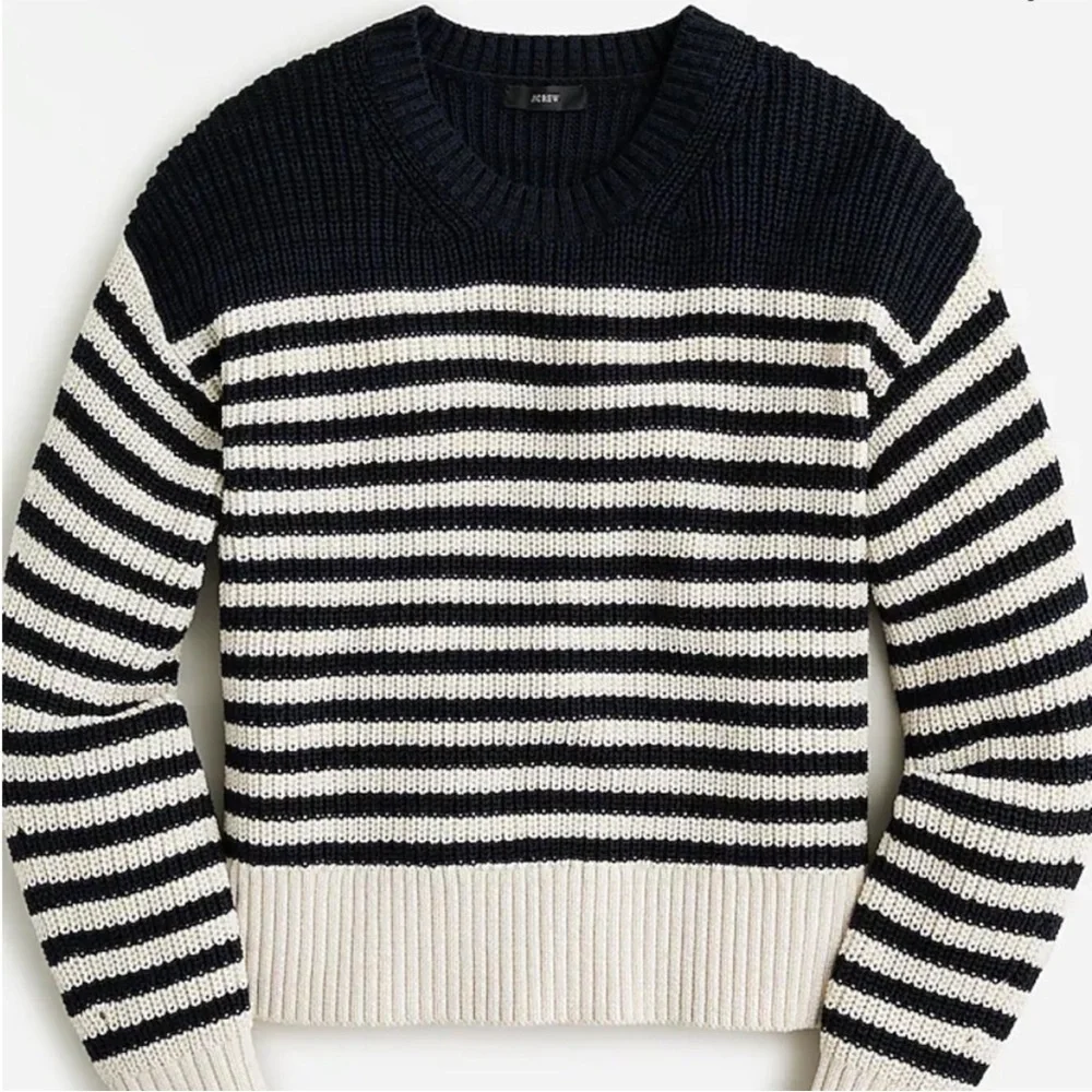 J. Crew Oversized Striped‎ Crew Neck Sweater Navy Ivory Medium